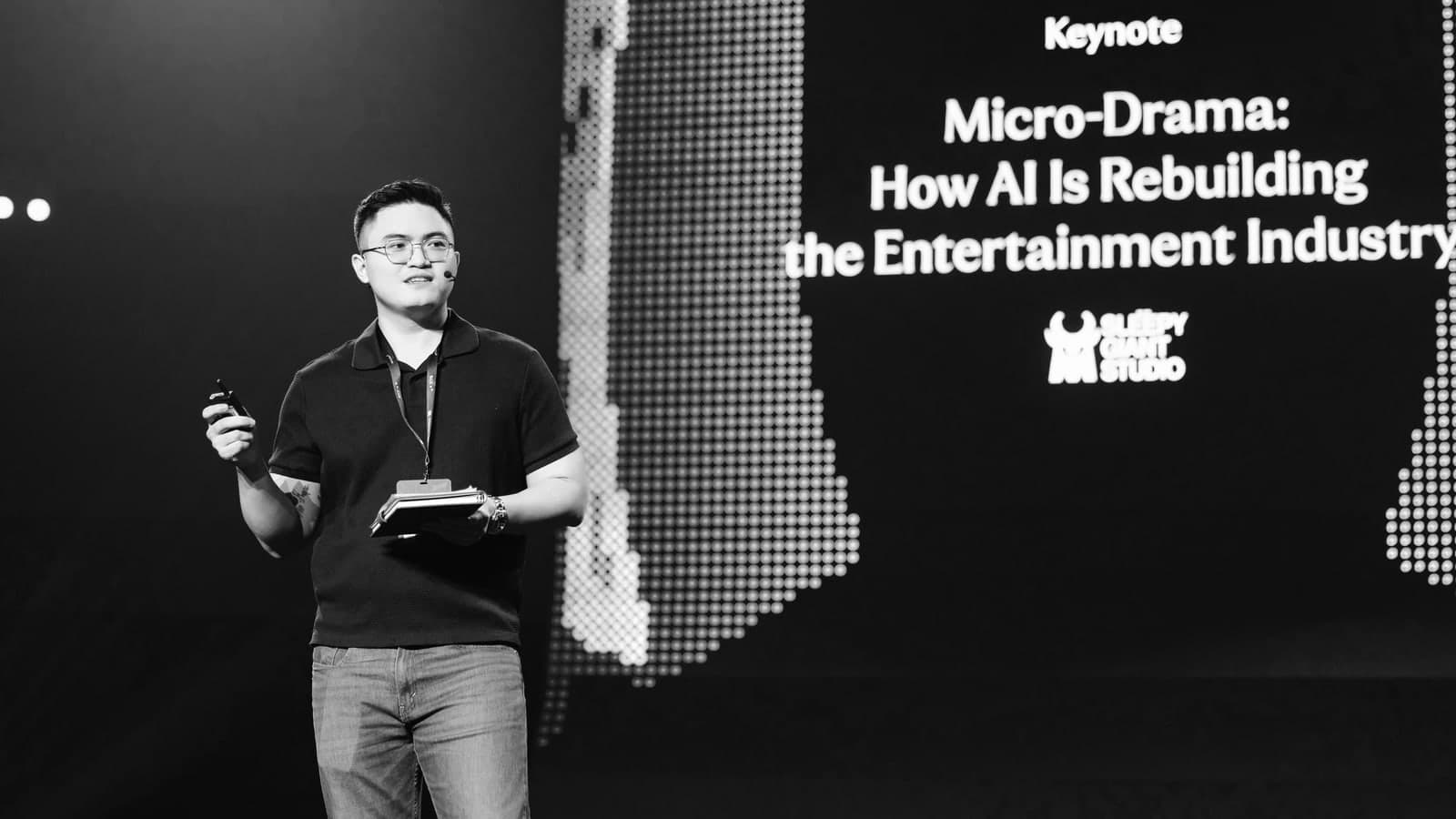 A Sleepy Giant Studio founder giving a keynote on how AI is rebuilding the entertainment industry.